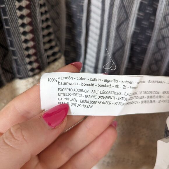 Zara navy blue cream tassel embellished stripe cotton open front cardigan - Picture 5 of 7